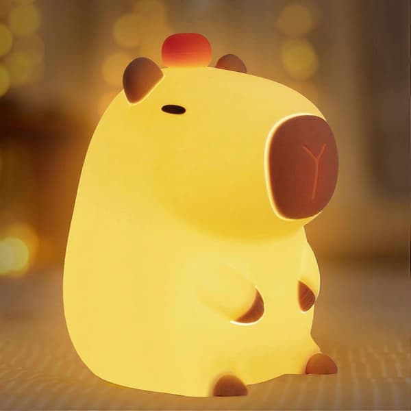 Capybara Natlampe til Børn, Dæmpbar Genopladelig Silikonelampe med Timer