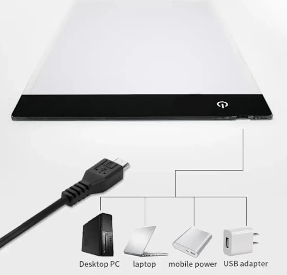LED Tegneplade A5/A4/A3 med 3 Lysstyrker lysbord/lys plade