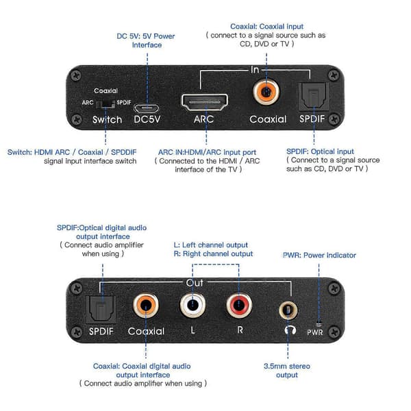 Audio Extractor 192KHz DAC Konverter ARC Audio Extractor Understøtter Digital HDMI-Kompatibel Audio til An