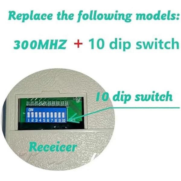 3 stk. erstatning for Linear Multicode garasjeportåpnerfjernkontroll, 3089, 308911, MCS308911, 10 Dip Switch, 300MHZ