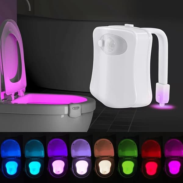 LED bevægelsessensor natlampe til badeværelse – 8-farvet toiletskålslys, inkluderer 2 toiletlågslamper for stemning