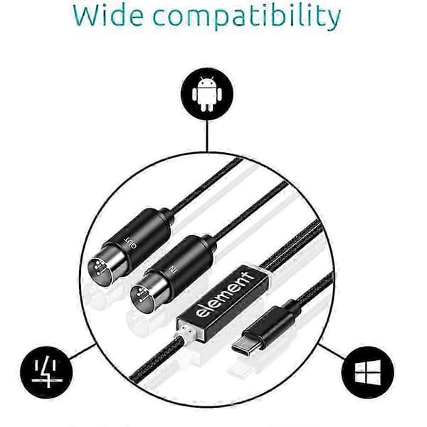 MIDI til USB C Kabel Konverter med LED Lys til Keyboard Piano &amp; Computer