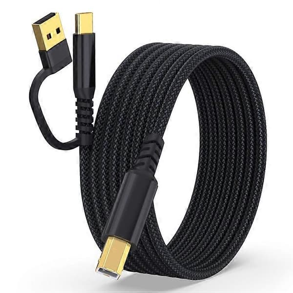 3m USB / Type-C til Square USB Type-B 2 i 1 Skriverkabel Flettet Utskriftsforbindelseskabel Black