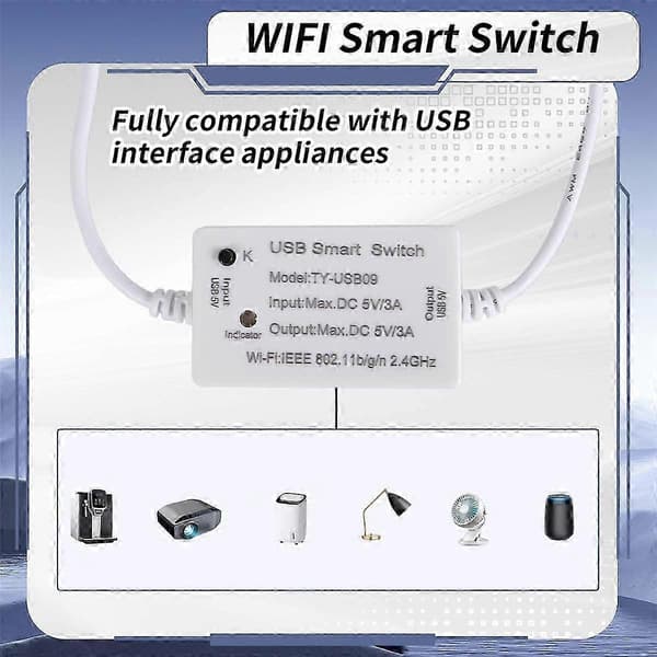 Tuya USB Smart Switch WIFI-kontroller med timerfunktion för USB-apparater