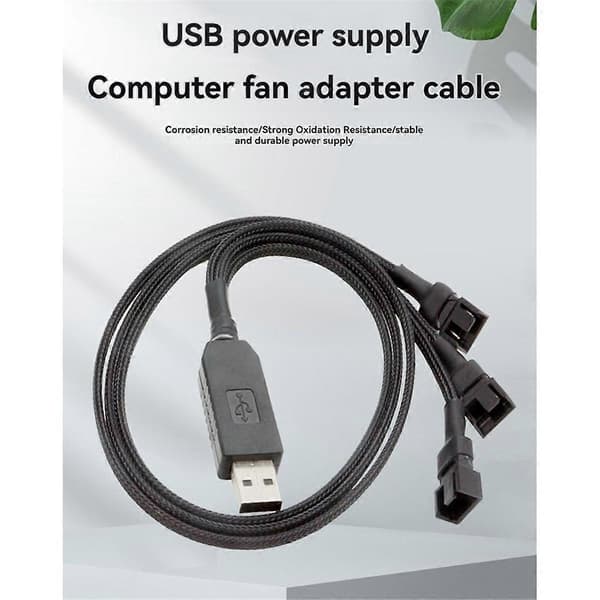 12V USB-vifte Strømadapterkabel 1 til 3 Opptrappings-strømadapterkabel for 4-pinners PC-kjølevifter