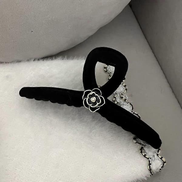 Hårklemmer Kamelia Hårklemmer Elegante Søde Hårnåle til Fest Hestehaleholder Hårspænder til Kvinder Piger (sort)