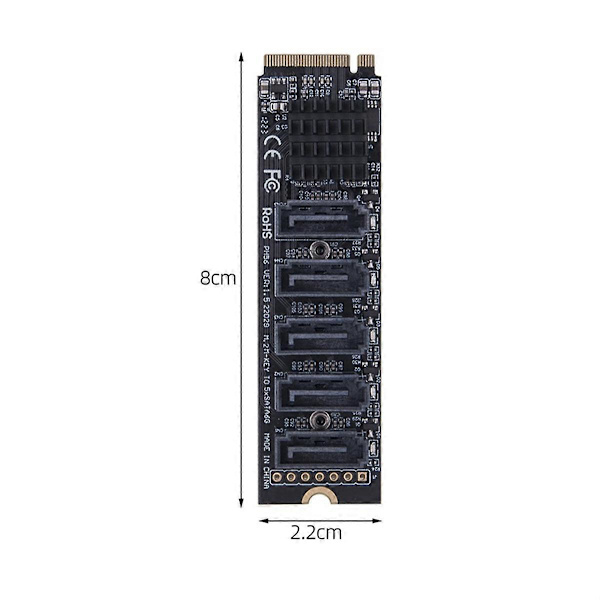 M.2 til adapter, 6 porte NVME til SATA3.0, M.2 PCI-E M Key Riser.
