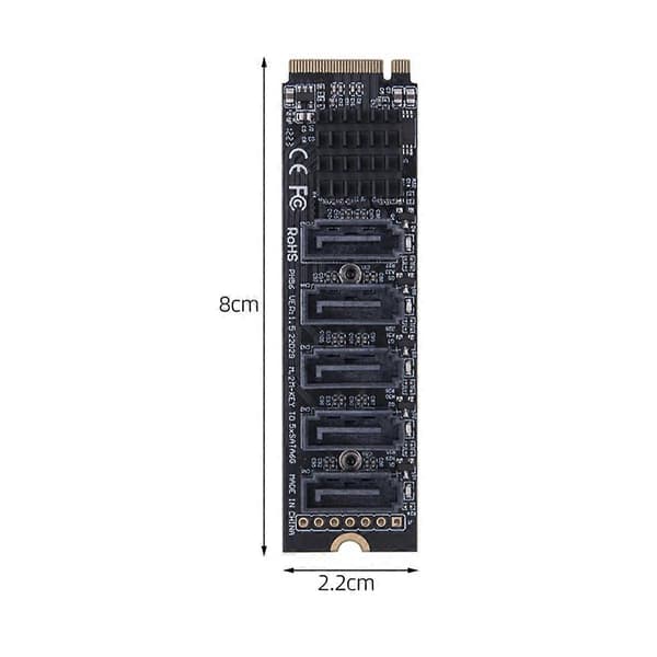 M.2 til Adapter, 6 Porter NVME til SATA3.0, M.2 PCI-E M Key Riser.
