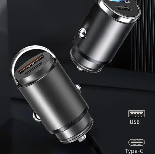 100W Bil USB-oplader Super Charge USB-A USB-C Sort