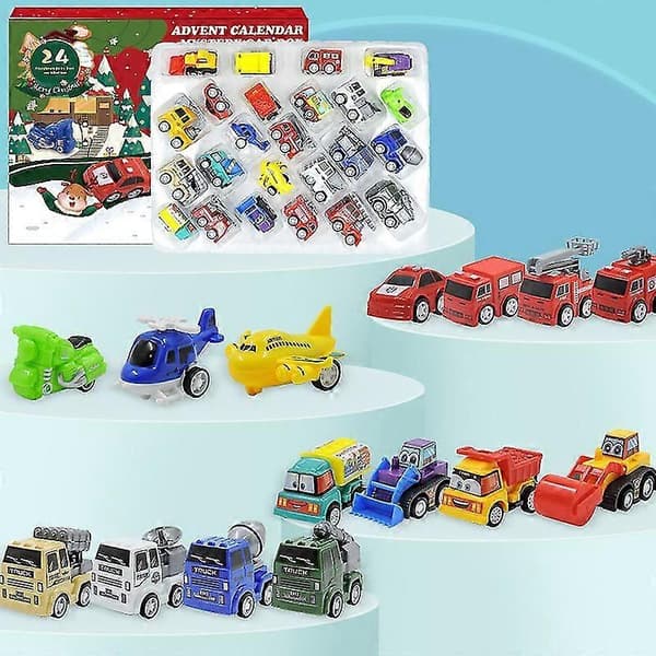 Julekalender, julekalender til børn med 24 dages nedtælling Træk tilbage biler Legetøj Julekalender Blind Box Gave til børn dreng