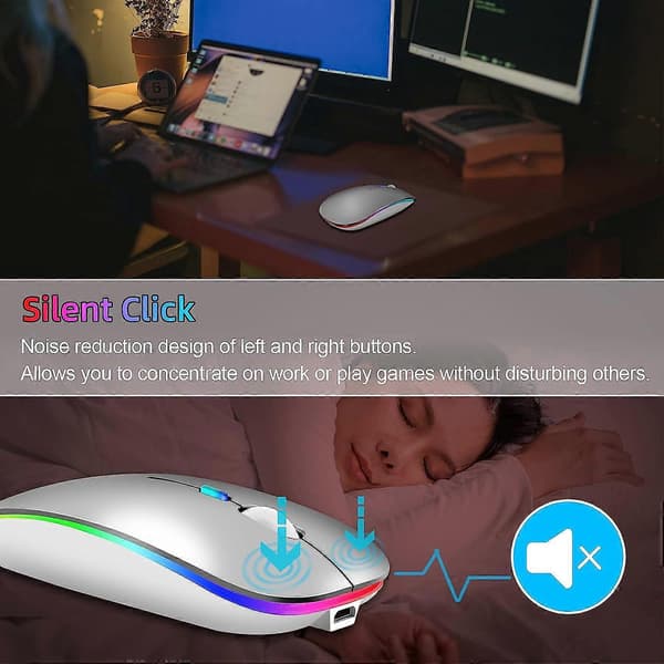 Trådlös mus för laptop, LED Dual Mode (Silver)