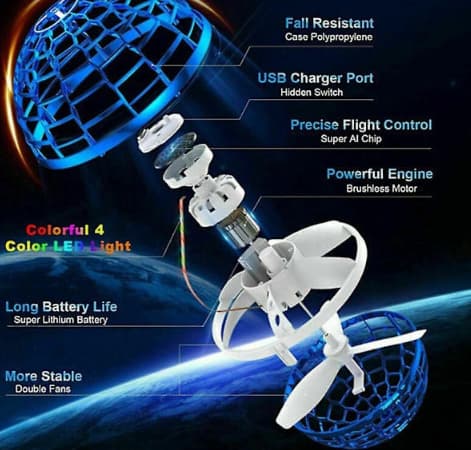 3-pak Pro Hover Ball Flyvende Bold LED Spinner Bold Flyvende Orb Legetøj Blå Blue Blue