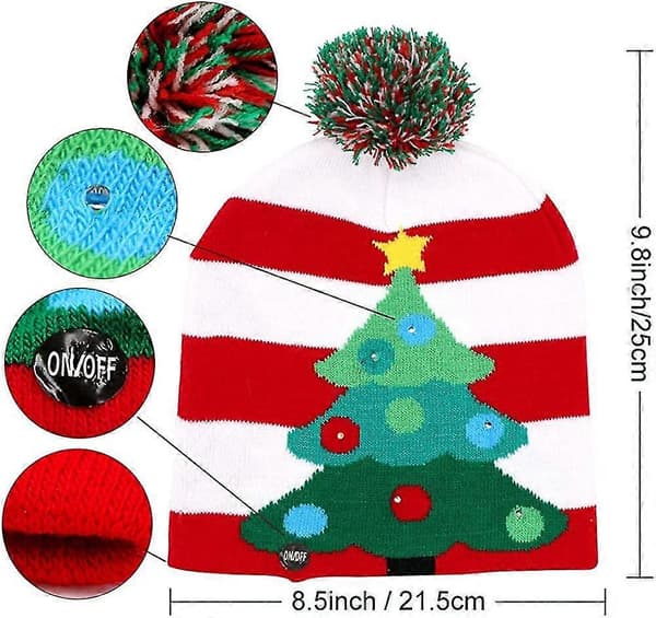 LED Lysende Julehatte Julemand Grim Hat Beanies 10 Farvede Lys Blinkende Kasket Til Nytårsfest