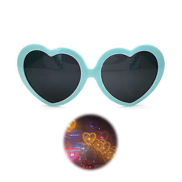 Briller med hjerteformede effekter Se lysene skifte til hjerteform om natten Diffraktionsbriller Dame Mode Solbriller Light Blue