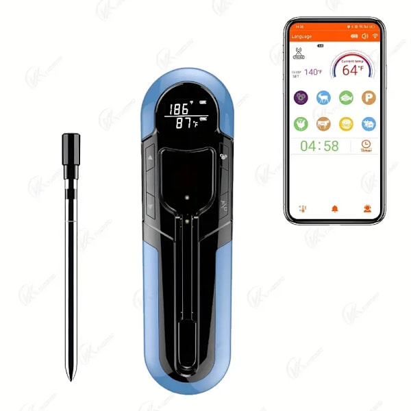 Trådløst Kjøtttermometer, Smart Remote APP, Digitalt Bluetooth Mattermometer med Vanntett Probe