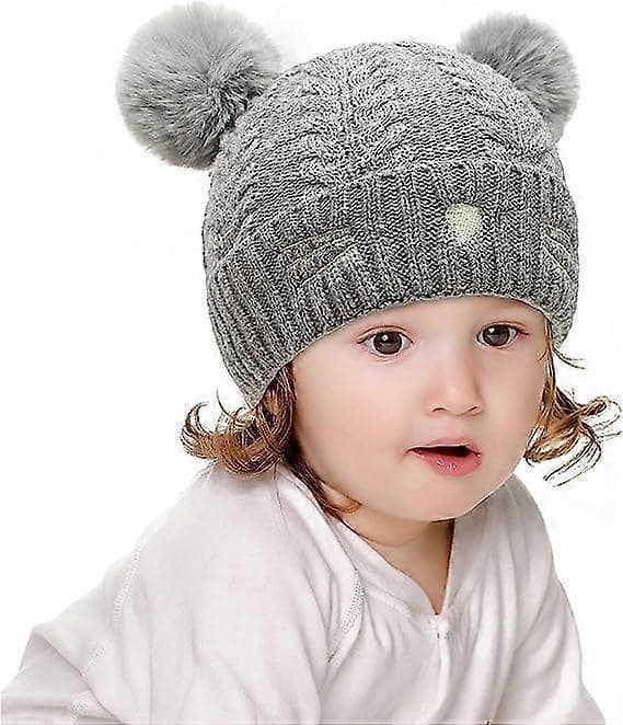 Stickad Katt-Vinterbollmössa för Småbarn, Beanie, Broderad, Varm, Bomullsull, Barnmössa
