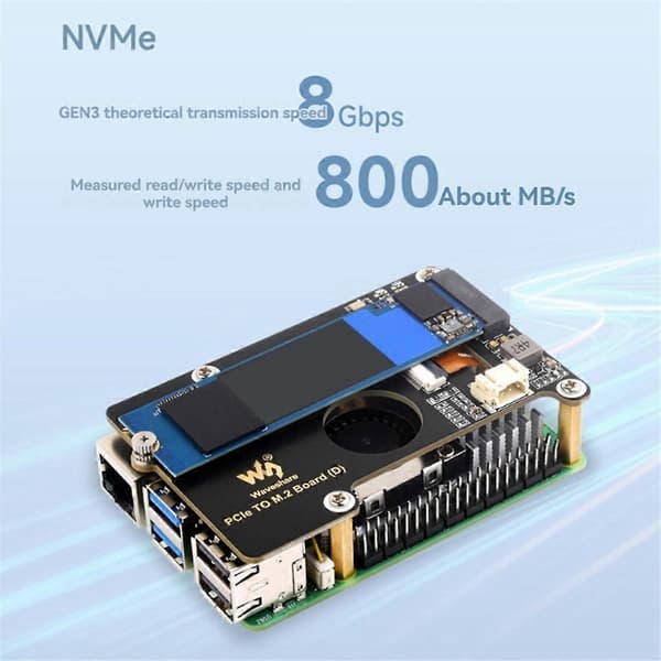 Waveshare PCIe - M.2 -sovitinkortti Raspberry Pi5 -siirtomoduulille