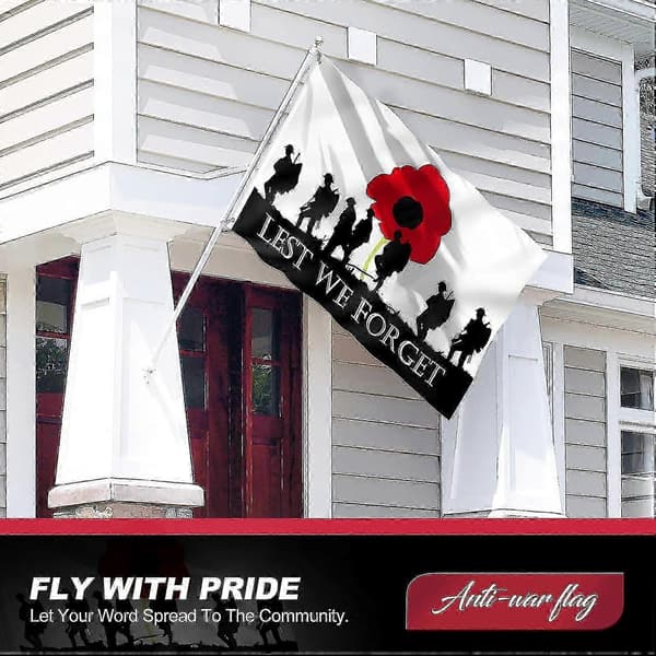 90 x 150 cm Dobbeltsydd Remembrance Day-flagg med messingmaljer Lest We Forget-flagg