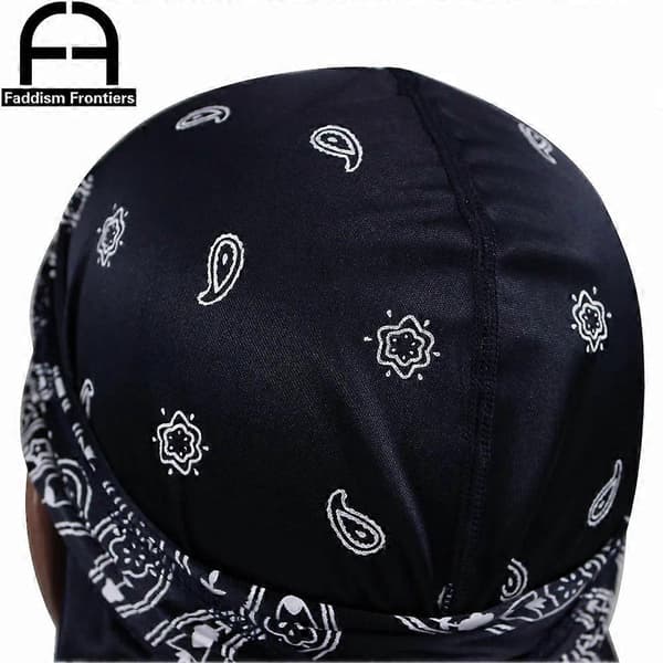 Premium silke durag med paisley-mønster for menn - Lang stropp bølgehette hodeplagg skjerf WHITE