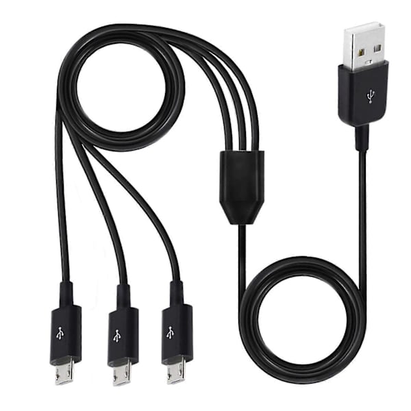 Micro USB Splitter Kabel Data Sync Adapter Kabel Split Micro USB Anslutning Snabbladdningskabel Datakabel 100cm Lång Svart Black