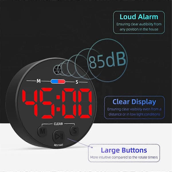Visuell digital timer med LED-display - Ideell for kjøkken, rød