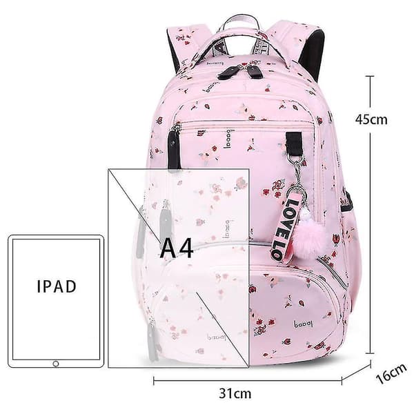 Vattentät skolryggsäck med tryck (rosa)