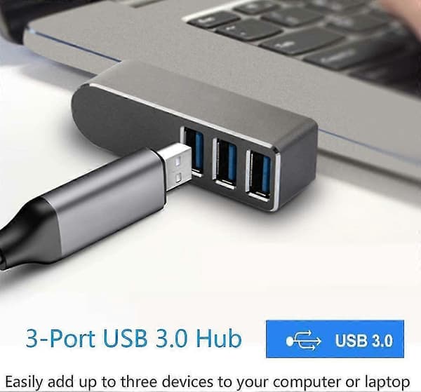 Usb 3.0 Hub, 270 Roterbar Usb Splitter, Aluminium 3 Port Mini Usb 3.0 Hub, Data Hub (sort)