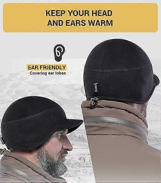 Fleece Vinterlue med Skygge - Menn - Øreklaff Lue Hatt Black