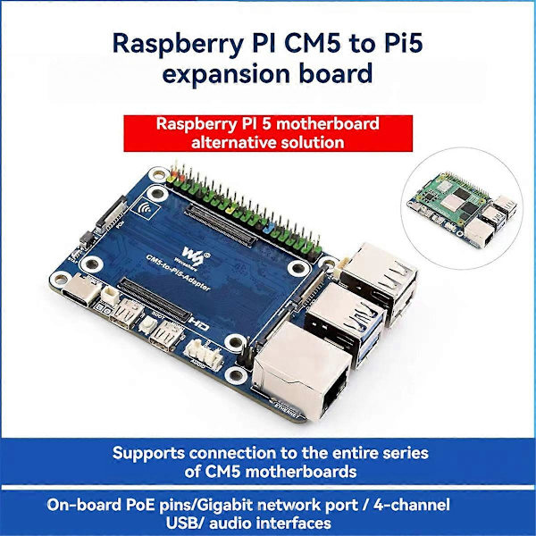Adapter til CM5 til Pi 5 med GPIO 4-Ch USB-interface understøtter mikrofontilslutning til RPi 5