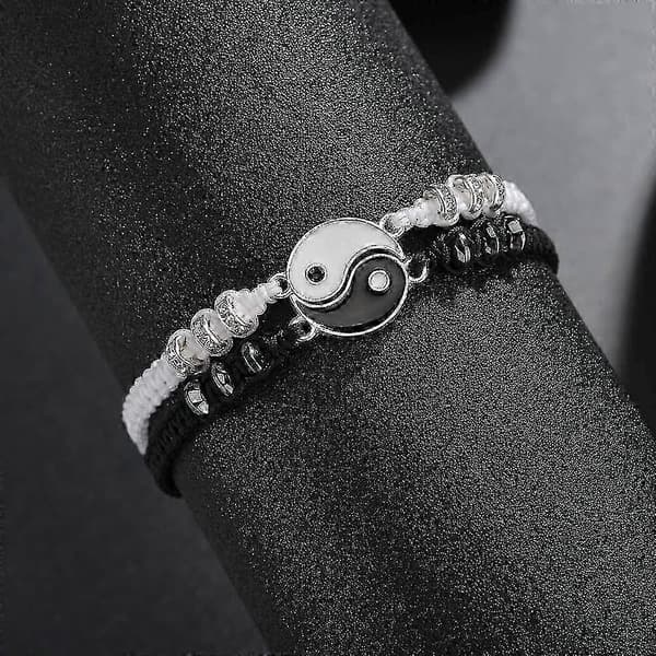 2 st Matchande Yin Yang Justerbart Snöre Armband För Vänskap