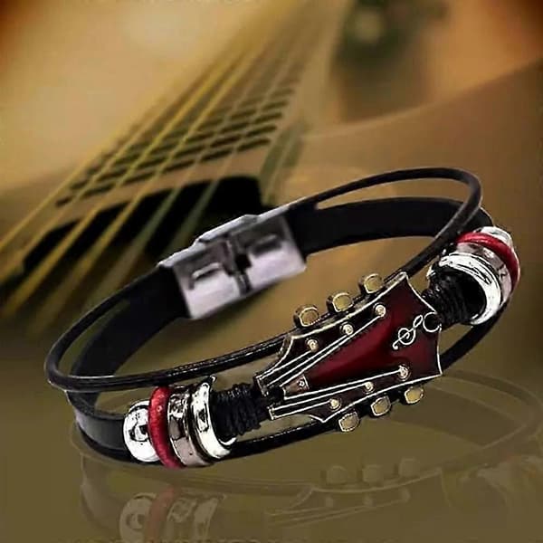 Retro Gitarrarmband i konstläder, Gitarrarmband i zinklegering för rockmusik Red