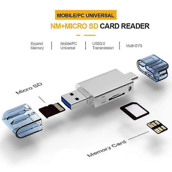 USB-C til NM Nano Memory Card TF Micro-SD Kortlæser Adapter til Mobiltelefoner og Bærbare Computere med USB 2.0 Support