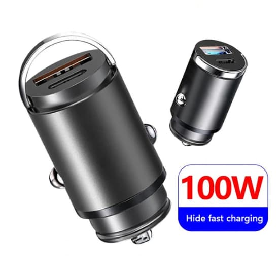 100W Bil USB-oplader Super Charge USB-A USB-C Sort