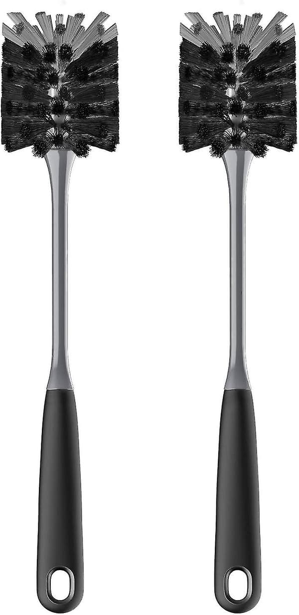 Långskaftad flaskborste, flexibel skurborste för vattenflaskor, glasvaror, muggar, svart, 2-pack - Jxlgv