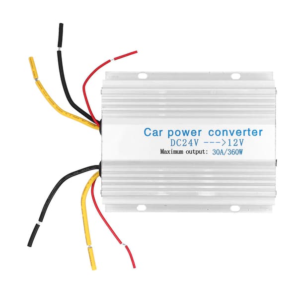 DC 24V til 12V 30A Metal Spændingsregulator Konverter Sølv