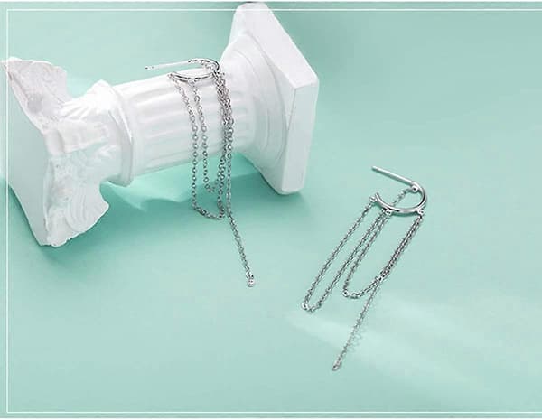 925 Sterling Sølv Drop Huggie Øreringe Tassel Øreringe Kæde