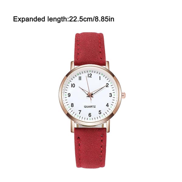 Damearmbåndsure Lysende Dameure Casual Læderrem Quartz Ur Red