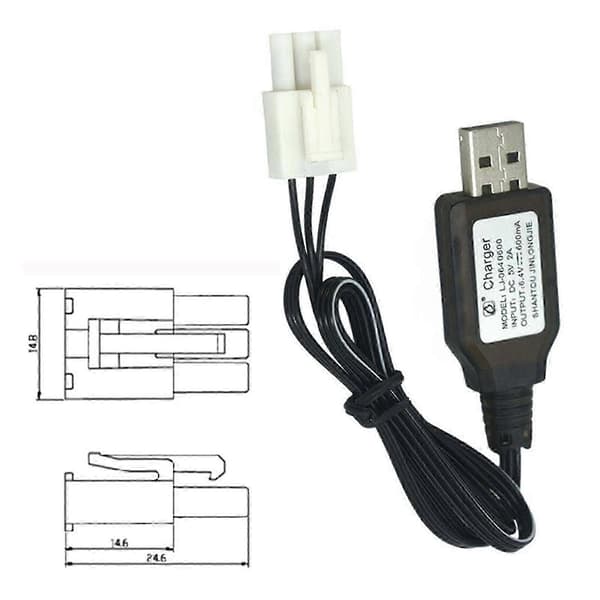 600mA 6.4V USB-laderkabel EL4.5-3P plugg P-til-R for RC bil lastebil hurtigbåt JS