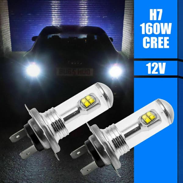 2st H7 160W DRL LED Bilbelysning Fram 6000K Dimljus Vit