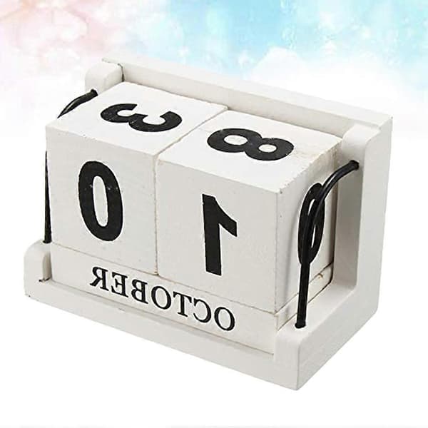 Skrivbordskalender i trä för hemmabruk, vit