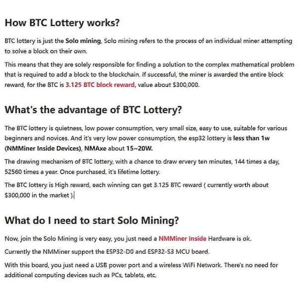 NMMiner NerdMiner V2 Hashrate -näyttö Crypto Solo -arpajaiset Bitcoin