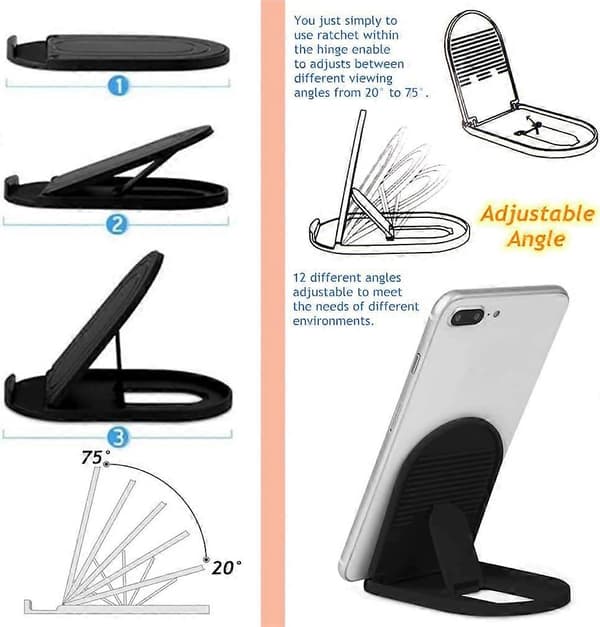 4 stk. foldbare mobiltelefonholdere, multi-vinkel (sort & hvid)