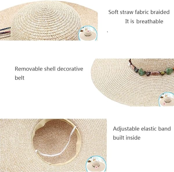 Dame Solhat Bred Skygge Sammenfoldelig Justerbar Sommer Strand Solhat UPF 50+