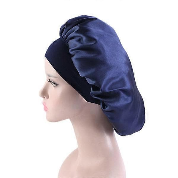 Satinsilke bonnet til stort hår - sovehætte til natten & beskyttelse mørk lilla.