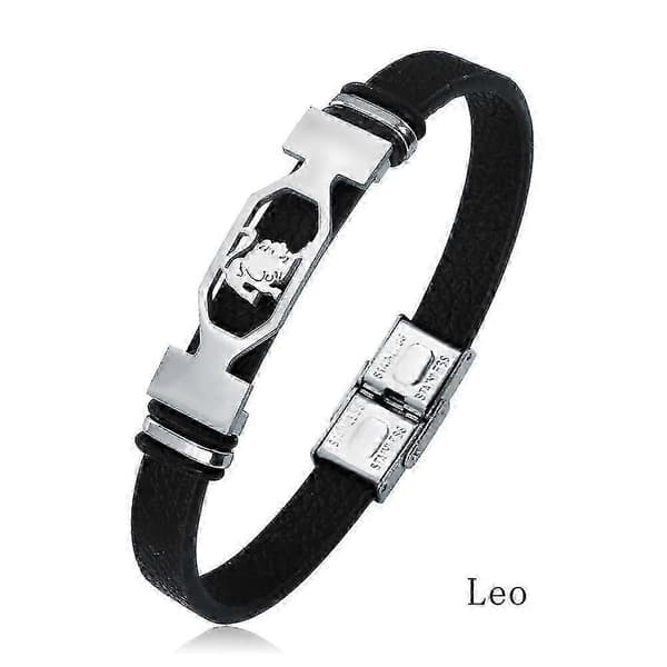 12 stjernetegn rustfrit stål læderarmbånd til mænd og kvinder