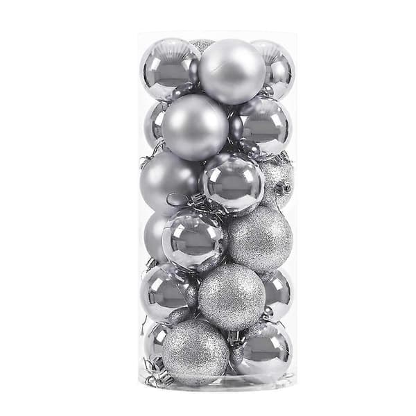 24 stk. Klassisk Julekulepyntsett, trygge ingredienser, ABS-plast, giftfri, luktfri Silver