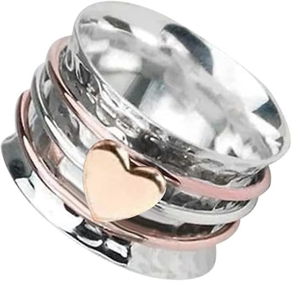 Hjerte Spinner Ring for Kvinner og Menn - Selvkjærlighet Spinner Hjerte Ring - Fidget Ring for Angst - Sølv