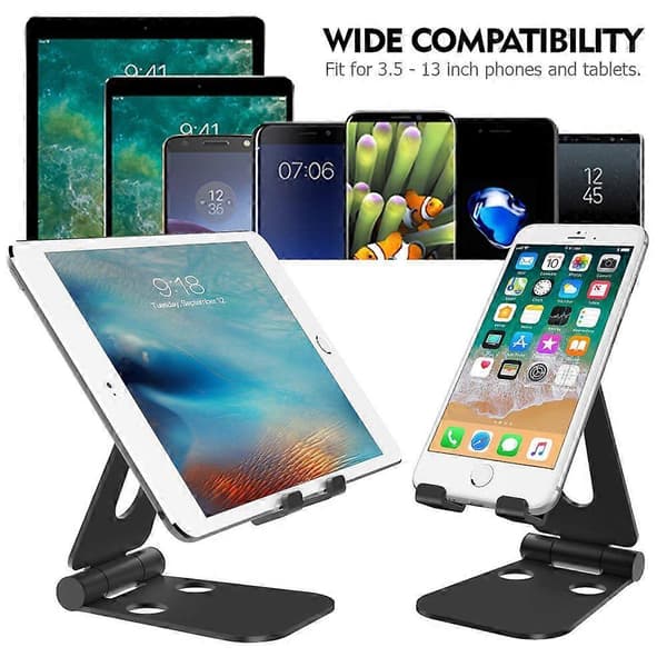 Multi-vinkel tablet holder, justerbar iPad holder, telefonholder, iPhone holder (4-10 tommer rækkevidde), sort