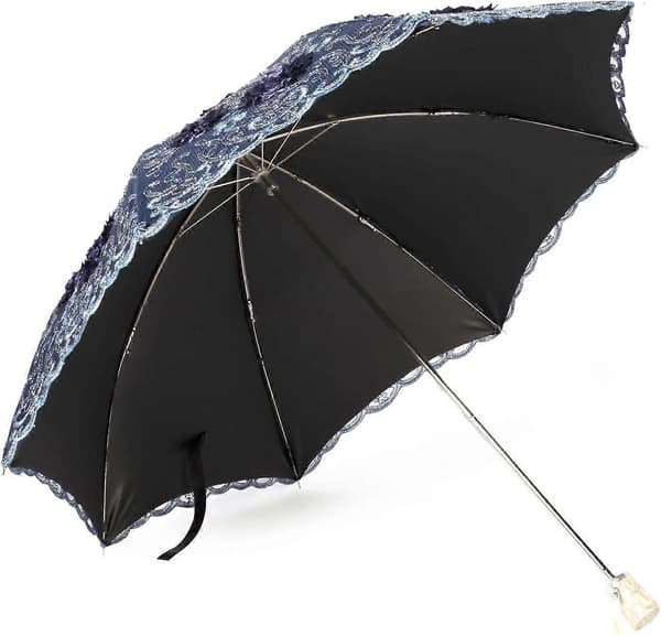 Broderad spets dubbeldäck Anti-UV Parasoll Sol/Regn/Snö Hopfällbart paraply Blue