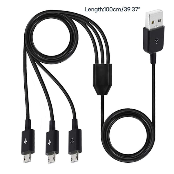 Micro USB Splitter Kabel Data Synkroniseringsadapter Kabel Splitt Micro USB Tilkobling Hurtigladekabel Datakabel 100cm Lang Svart Black